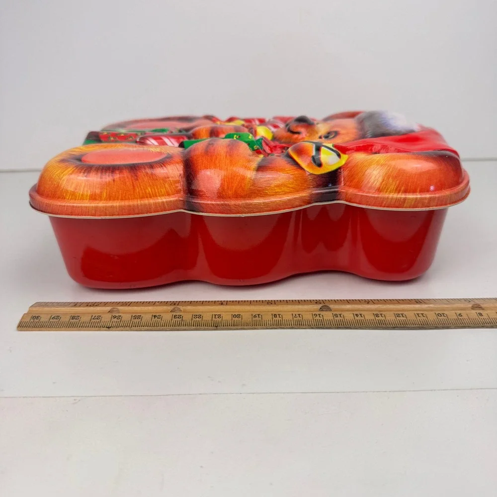 Vtg Teddy‎ Bear Ullman Plastic 3D Collectible Container Christmas Theme w Lid